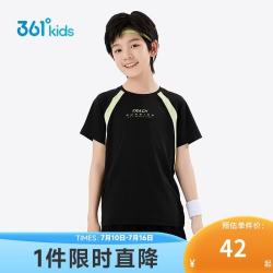 361° 儿童短袖夏季男女童小中大童简约速干运动上衣N32521222 黑110