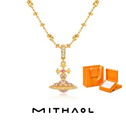 MITHAOL 天然粉晶土星项链