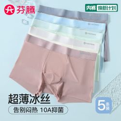 芬腾 内裤男无痕冰丝10A抑菌5条装高弹透气四角短裤平角男士 组合二 中灰/淡蓝/薄荷绿/白色/藕粉 5条 L