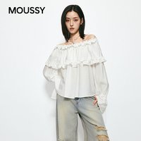 MOUSSY 抽褶木耳边一字肩衬衫