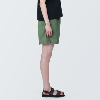 MUJI/無印良品 女式水洗平纹短裤 卡其色 S(155/62A)