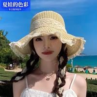 夏娃的色彩 韩版蕾丝大檐草帽