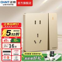 正泰 开关插座6C 家用86型暗装斜五孔插座带USB插座面板无框大板香槟金 一开单控五孔10A