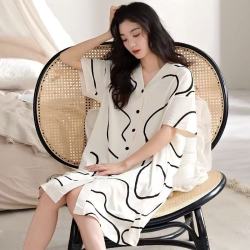 勋阳宇乐 女士夏季高级感开衫家居服带胸垫纯棉连衣裙
