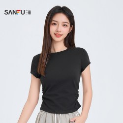 三福 褶皱设计感 女士短袖T恤