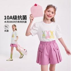 爱法贝 夏女童卡通印花短袖T恤中大童泡泡袖甜美半袖上衣