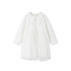 爱法贝 春秋女童时尚小白裙公主裙中大童纯色简约连衣裙