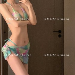 OMOM 欧美ins 性感梦幻扎染罩衫纱裙比基尼四件套 059