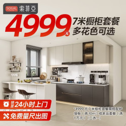 索菲亚 整体橱柜全屋定制 轻奢厨房柜石英石台面灶台一体碗柜全屋厨房柜 7m套餐（3m地柜+3m台面+1m吊柜）