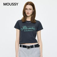 MOUSSY 做旧字母印花 短款短袖T恤