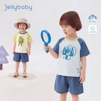 jellybaby 童装男童T恤夏季短袖儿童上衣夏装男宝宝衣服文艺风撞色
