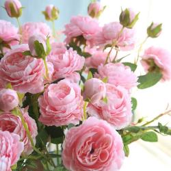 花艺赫家饰 仿真花绢花 5支 粉色西洋玫瑰