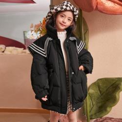 爱法贝 冬季女童海军领加厚羽绒服中大童时尚保暖羽绒外套