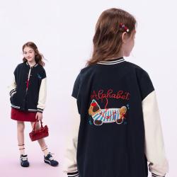 爱法贝 秋季春新款女童甜酷美式撞色刺绣棒球服中大童宽松百搭夹克外套