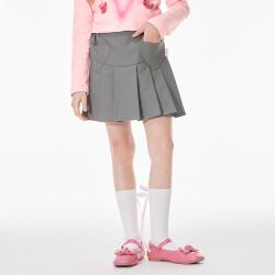 爱法贝 夏季女童纯色时尚百搭百褶裙中大童裙子褶皱半身裙防走光短裙