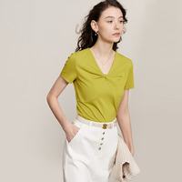AMII 莫代尔棉 V领修身短袖T恤 芥绿 XL(170)
