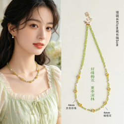 洛梵欣饰 新中式珍珠橄榄石串珠项链手链女时尚精致淡水珍珠梅花手串 淡水珍珠橄榄石项链