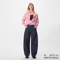 优衣库 宽松廓形牛仔裤常规款优衣库女装男装/弯刀镰刀裤482280 479000