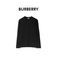 BURBERRY 自营欧洲直邮Burberry/博柏利 男士黑色棉质袖口格纹饰边长袖T恤