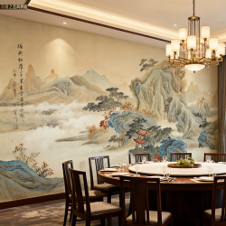 赛乐透 新中式山水茶室碳晶背景墙宋氏美学集成墙板 来图定制 更多图案咨询客服
