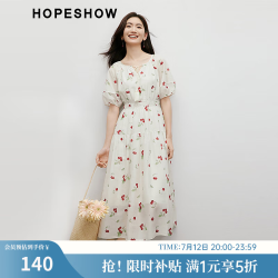 红袖 奥莱夏季新款女装收腰圆领印花裙 米底红花650 S