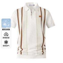 马克华菲 男式复古针织Polo衫 半拉链翻领短袖上衣