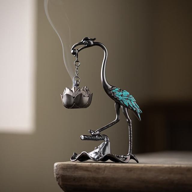 米良品 创意仙鹤莲花香插茶道摆件