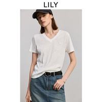 LILY 女士简约肌理感V领短袖T恤 601