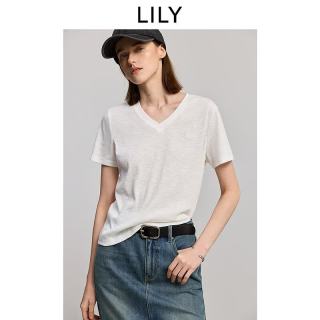 LILY 女士简约肌理感V领短袖T恤 601