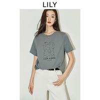 LILY 2026夏新款女装复古小猫宽松休闲圆领百搭通勤短袖T恤上衣 501灰色 M