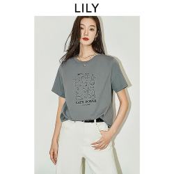 LILY 女装复古小猫宽松休闲圆领百搭通勤短袖T恤上衣