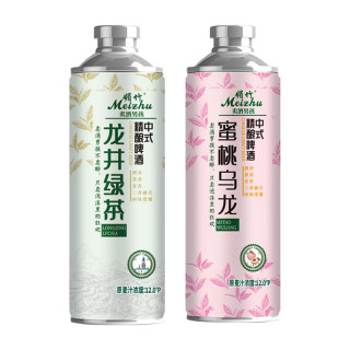 今日必买：媚竹 12度原浆精酿啤酒茉莉花茶蜜桃乌龙井绿茶非信阳毛尖啤酒整箱批发 龙井*2+乌龙*2