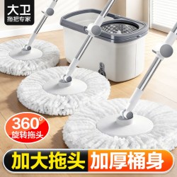 大卫 D10-8 旋转拖把 家用干湿两用 白色 2个拖把头 金属篮