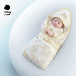 babycare 初生婴儿全棉抱被金标有机棉安抚调温产房新生儿包被浮雕蓝90*90