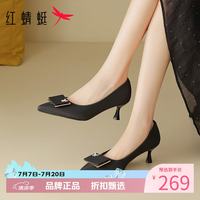 红蜻蜓 女鞋尖头方扣高跟鞋 一脚蹬细高跟小皮鞋百搭优雅休闲女士单鞋子