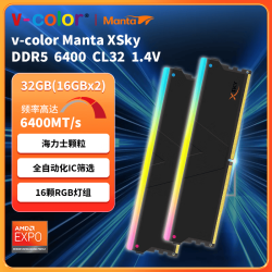 全何 XSky DDR5台式机内存条 6400 32G(16Gx2)套装 CL32 可超频 带电竞RGB灯条 海力士颗粒 6400MHz RGB 16G×2 CL32 1.4V 黑 32GB 2条套条