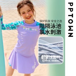 巴巴小镇 女童分体泳衣新款儿童防晒速干泳装中大童女孩运动游泳衣套装