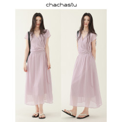 CHACHASTU 法式斜襟设计 女士连衣裙 ZRS1561