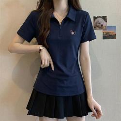 真维斯 Z+ 收腰显瘦修身短袖t恤女夏季正肩polo衫小个子短款上衣减龄翻领t恤