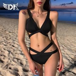 DK 泳衣女新款bikini性感三角比基尼韩国显瘦聚拢分体游泳装温泉 L