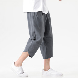 月伊纺 夏季纯棉七分裤男士溥款宽松直筒棉麻裤青年亚麻马裤100%棉休闲裤