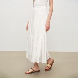 自巧 小个子褶皱肌理感白色蛋糕半身裙女2026夏季新品a字裙长半裙