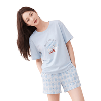 芬腾可安 100%新疆棉 浅兰格 M 女士家居服套装