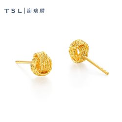 谢瑞麟 黄金耳钉5G工艺双环耳饰素金计价足金女士XK622