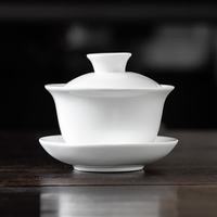 景盏 景德镇白瓷带盖纯白盖碗可悬停
