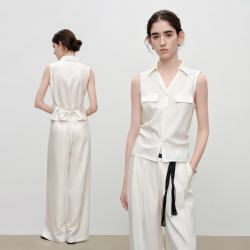 自巧 小个子老钱风收腰马甲直筒休闲裤套装女2026夏季新品无袖衬衫