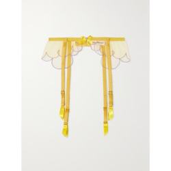 Agent Provocateur 蝴蝶结缀饰刺绣绢网吊袜腰带 黄色