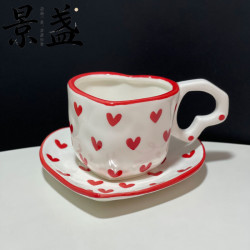 景盏 釉下彩手绘网格郁金香小花蓝天白云
