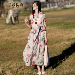子牧棉麻 女士碎花连衣裙 Z24XH006388