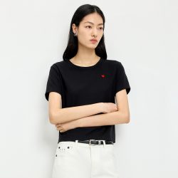 LILY 莱赛尔撞色刺绣正肩短袖T恤